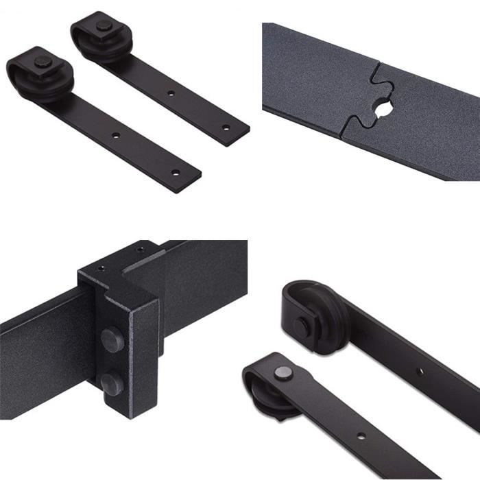 iDEGU 1.8M Quincaillerie Kit de Rail Roulettes pour Porte Coulissante  Hardware pour une Porte Suspendue