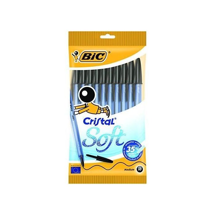 Bic Cristal Soft Stylo-bille non rétractable Noir Pochette de 10
