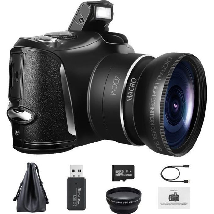 Appareil Photo numérique 4K Caméra vidéo Caméscope 48MP Vlogging Caméra 16X  Zoom numérique Écran 3.0 Appareil