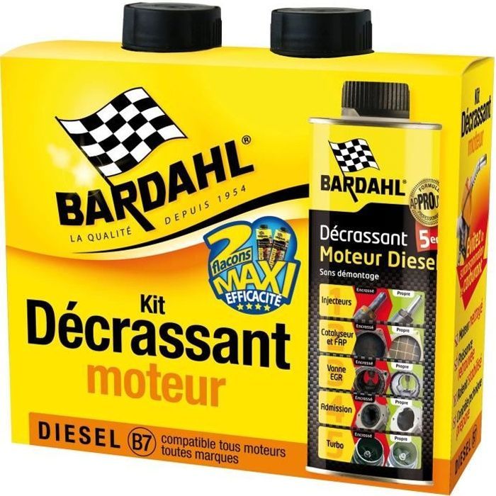 Bardahl Maroc - Décrassant 5 en 1 diesel Le Décrassant moteur 5 en 1 agit  sur chaque organe du moteur de manière efficace et sans danger. - Décrasse  sans démontage : le