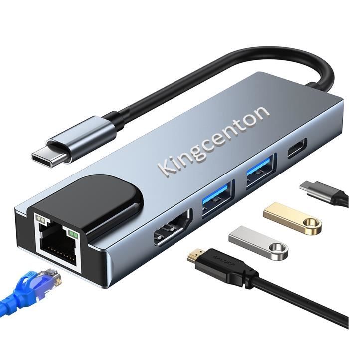 Adaptateur Usb C HDMI RJ45, Kingcenton Hub USB C 5 en 1 Dock USB Type C