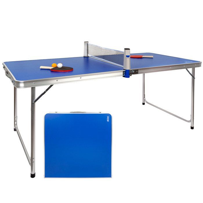 Table de Ping Pong Tennis de Table Pliable Portable Table de Camping  Intérieur et Extérieur 2 Raquette et 3 Boules Inclus Hauteur Réglable 160 x  80 x 54-70 cm Bleu Outsunny