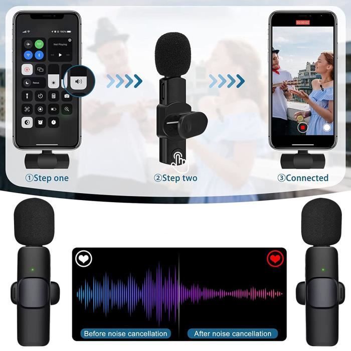 2 Microphone Cravate sans Fil pour iPhone iPad, Micro Plug and