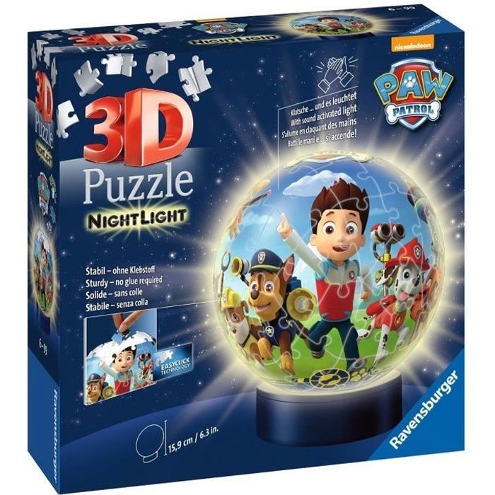 PAT'PATROUILLE Puzzle 3D Ball 72 pièces illuminé - Ravensburger