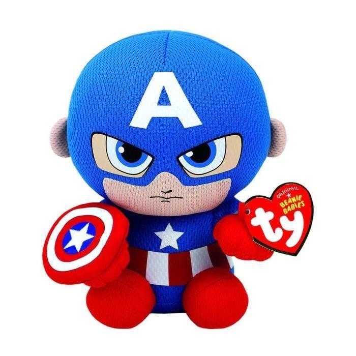 Ty - Marvel Beanie Babies - Peluche Captain America 15 cm - Bleu