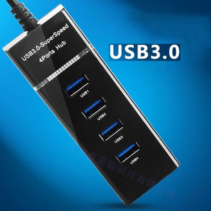 4-Port Hub USB 3.0 High Speed Ports Pour Ordinateur, Pc, Tablette