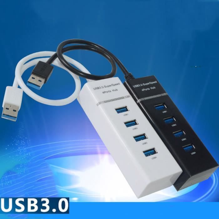 4-Port Hub USB 3.0 High Speed Ports Pour Ordinateur, Pc, Tablette