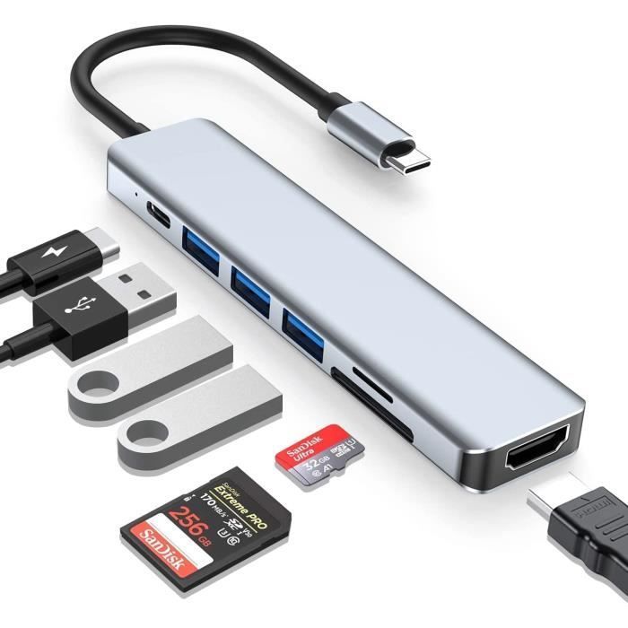 Hub USB C, Adaptateur Multiport 7-en-1 vers HDMI,Lecture Carte SD