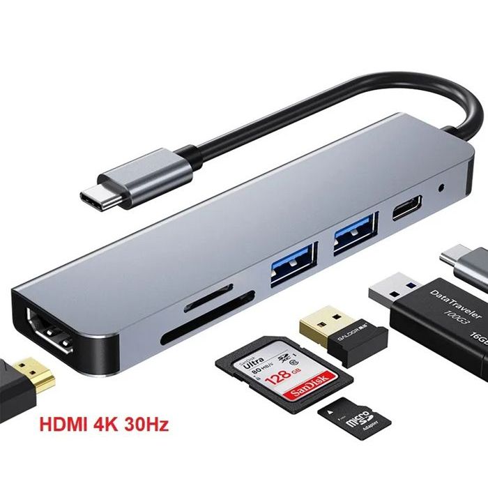 6en1 Multi répartiteur adaptateur USB-C HUB type-c à 4K HDMI