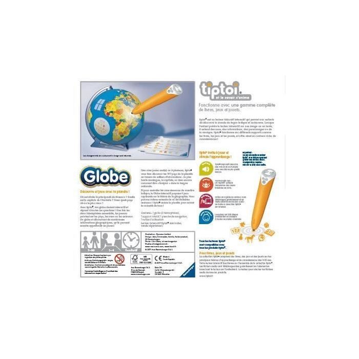 Globe Tiptoi interactif, Tiptoi Globe sans écran