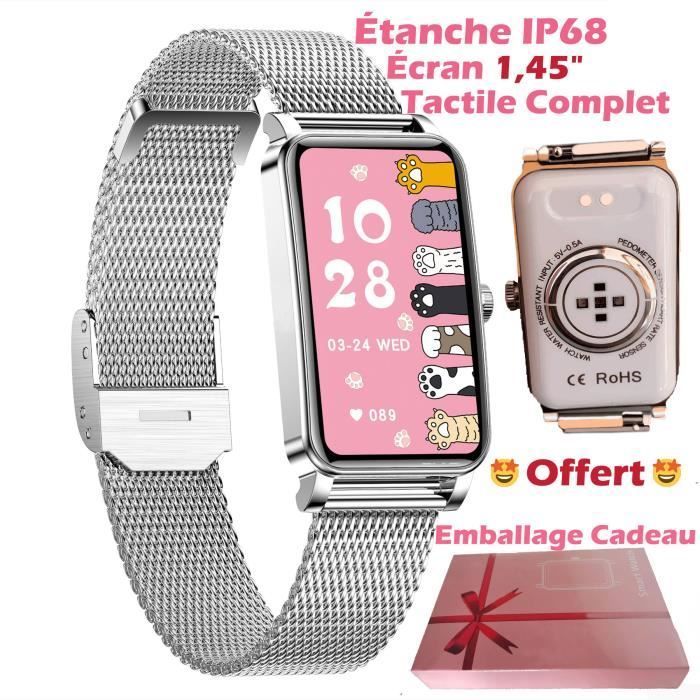 Montre Connectée Femme Boîtier Rectangulaire Smartwatch Sport Étanche IP68  Grand Écran Tactile 1,45 Bracelet Alliage Couleur Argent sur marjanemall  aux meilleurs prix au Maroc