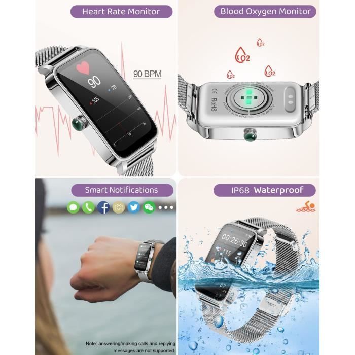 Montre Connectée Femme Boîtier Rectangulaire Smartwatch Sport