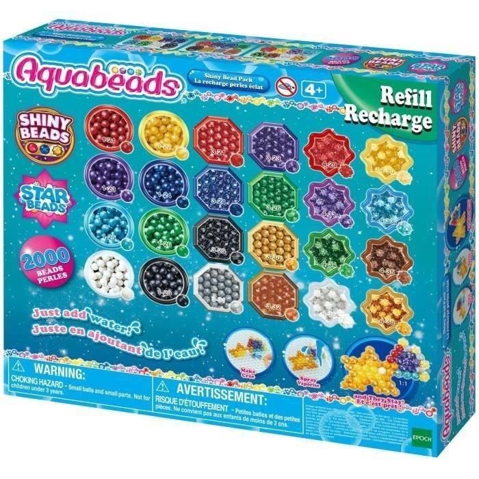 Recharge perles éclats Aquabeads - 2000 perles de 8 couleurs et 3