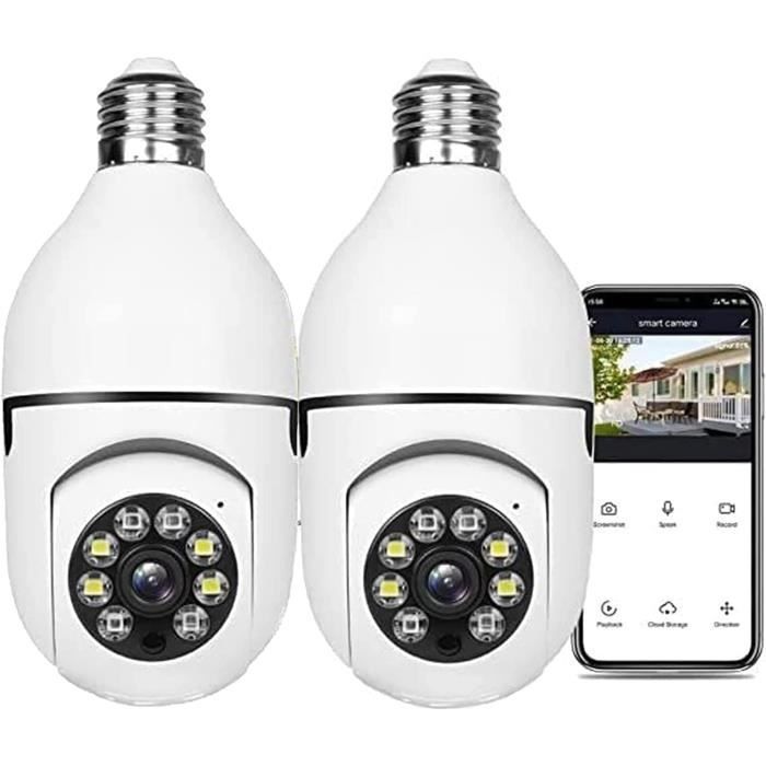 2 PCS TUYA Caméra à ampoule E27, caméra de surveillance sans fil avec  contrôle à distance