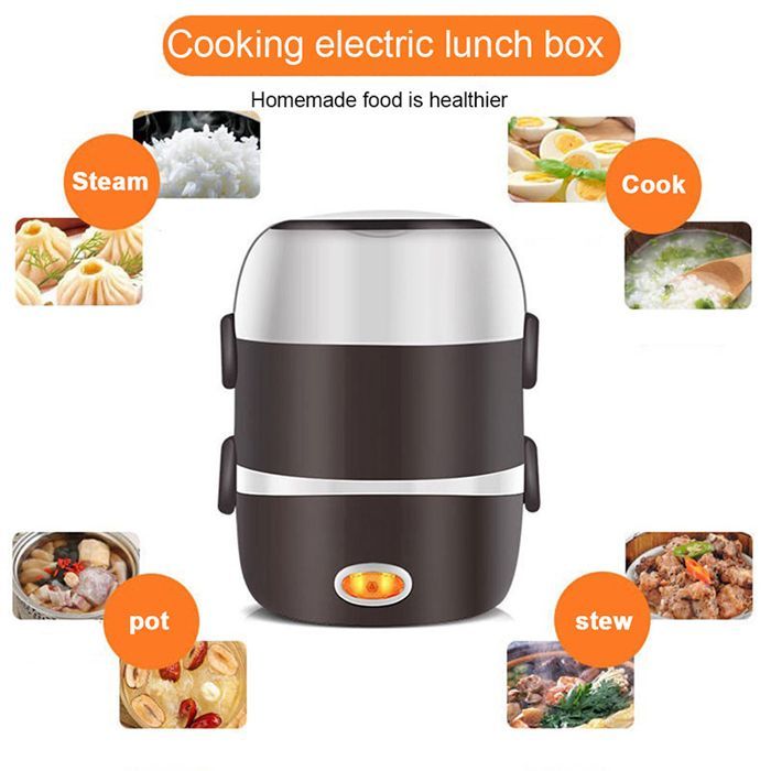 Mini boîte à lunch électrique en acier inoxydable chauffage thermique cuiseur  vapeur à 3 couches 200W