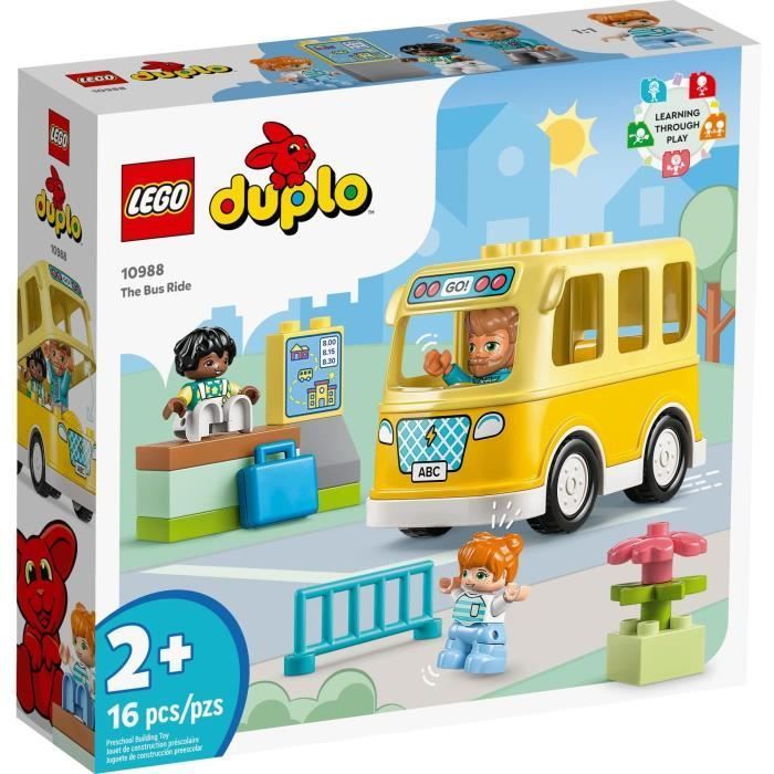 LEGO® DUPLO 10988 Le Voyage en Bus, Jouet Éducatif pour Développer la  Motricité Fine, Enfants 2 Ans