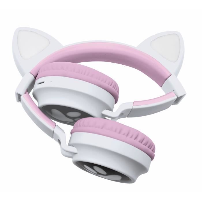 Bluetooth casque chat oreille sans fil , lumineux oreille écouteurs，casque  audio enfant, rose