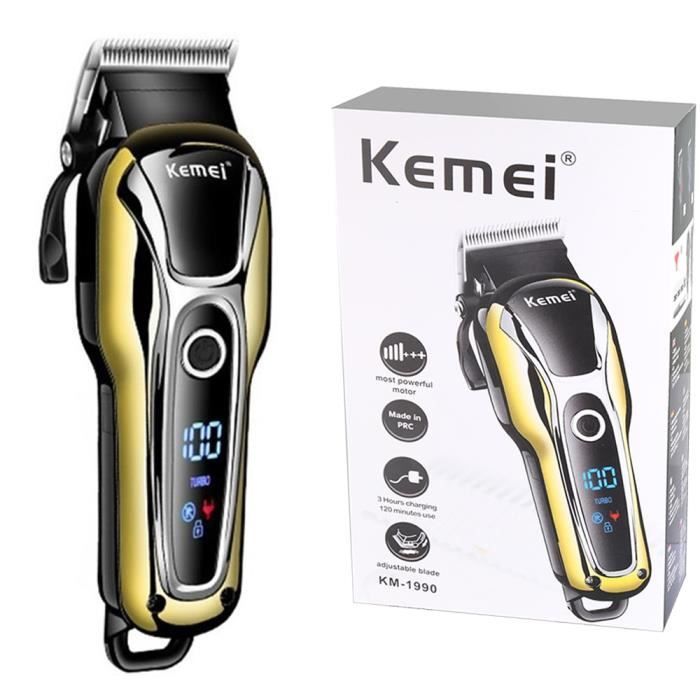 Km-1990-with box Kemei — Tondeuse rechargeable 100-240 V, rasoir électrique  pour barbe et cheveux